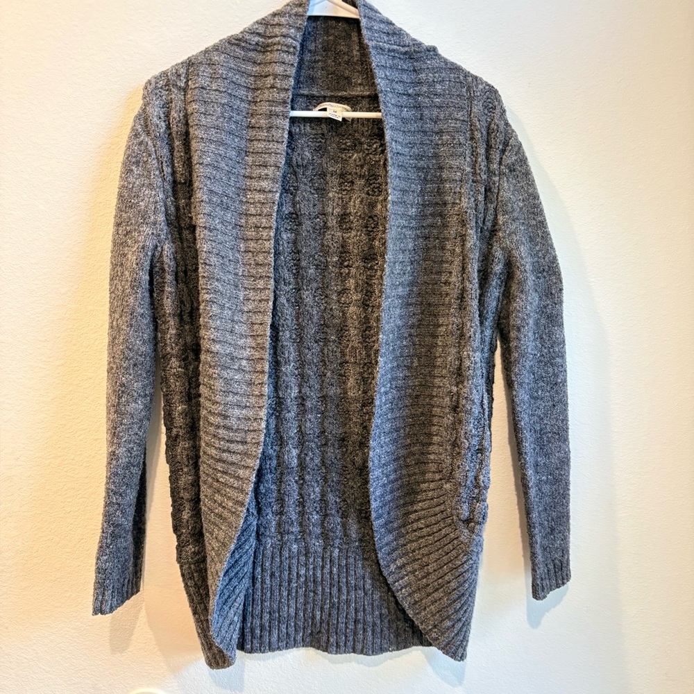 JohnPaulRichard Heather Gray Cable Knit Open Front Cardigan Sweater - Medium